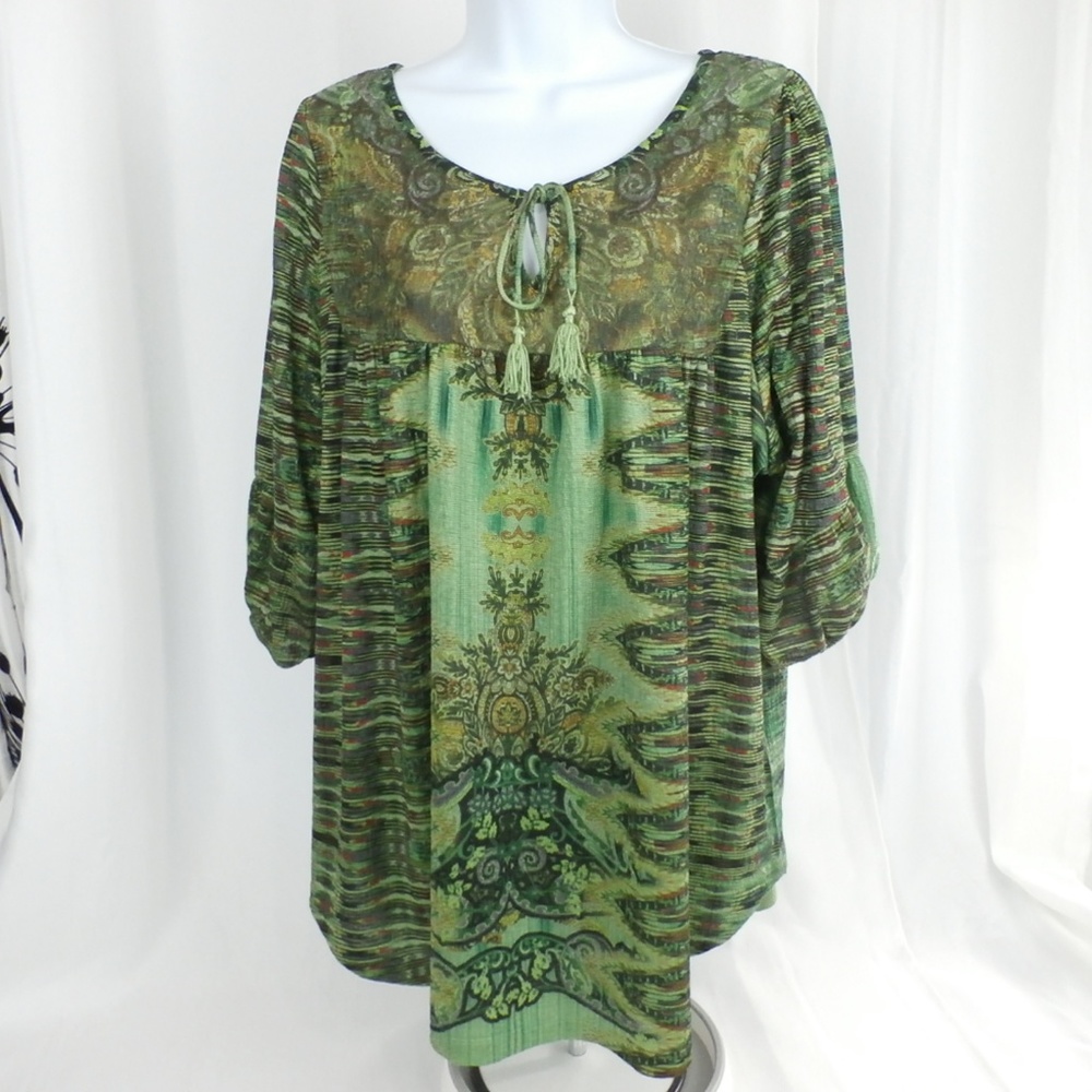 one world Peasant 3/4 bishop Sleeve Print Tunic 2X